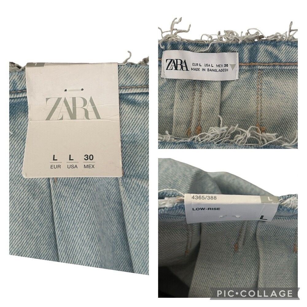 NEW Zara Box Pleat Denim Mini Skirt Side Zip Raw Hem Light Wash Size Large - Picture 7 of 11
